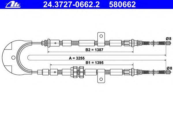 Трос, стояночная тормозная система ATE 24.3727-0662.2