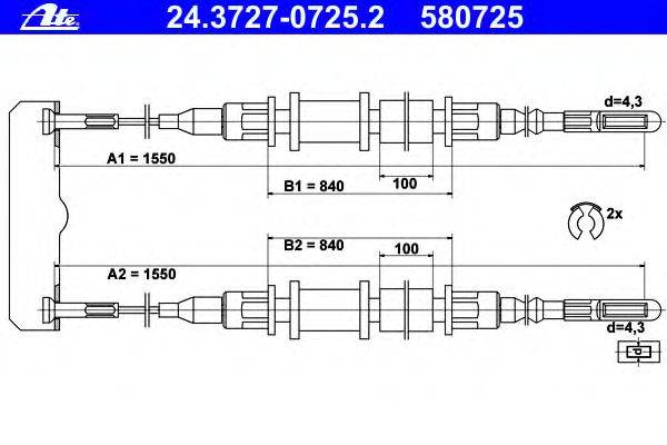 Трос, стояночная тормозная система ATE 24.3727-0725.2