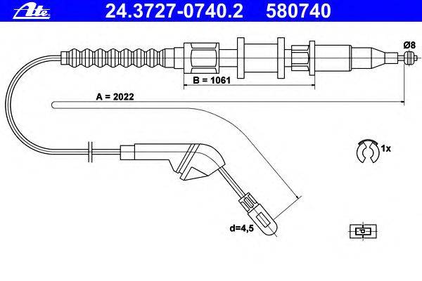 Трос, стояночная тормозная система ATE 24.3727-0740.2
