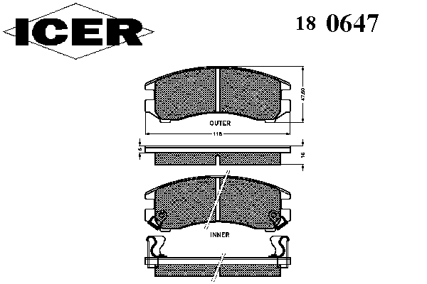Комплект тормозных колодок, дисковый тормоз ICER 180647