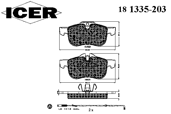 Комплект тормозных колодок, дисковый тормоз ICER 181335-203