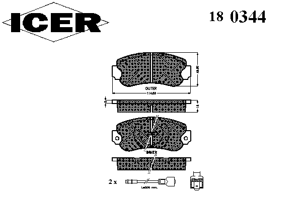 Комплект тормозных колодок, дисковый тормоз ICER 180344