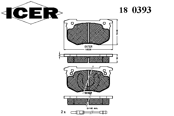 Комплект тормозных колодок, дисковый тормоз ICER 180393