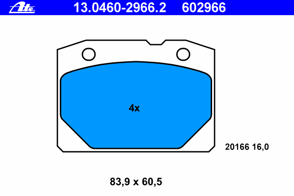 Комплект тормозных колодок, дисковый тормоз ATE 20166