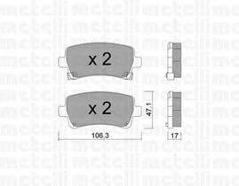 Комплект тормозных колодок, дисковый тормоз METELLI 2208440