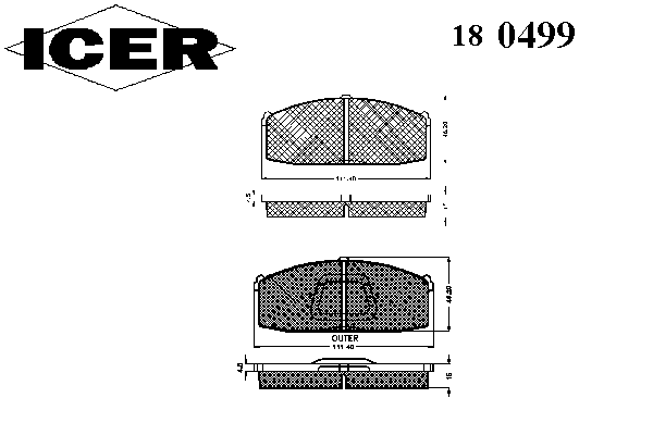 Комплект тормозных колодок, дисковый тормоз ICER 180499