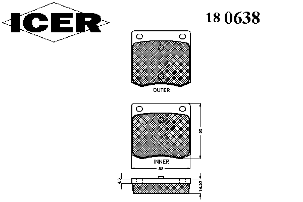 Комплект тормозных колодок, дисковый тормоз ICER 180638