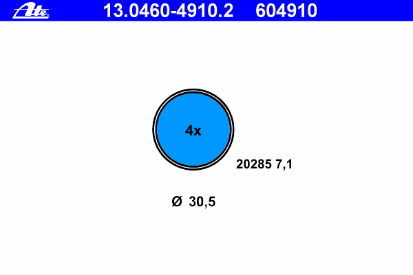 Комплект тормозных колодок, дисковый тормоз ATE 13.0460-4910.2