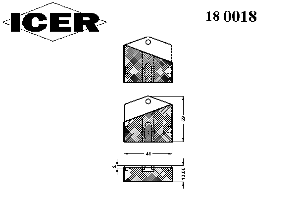 Комплект тормозных колодок, дисковый тормоз ICER 180018