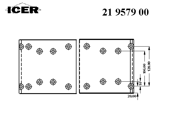 Комплект тормозных башмаков, барабанные тормоза ICER 19580