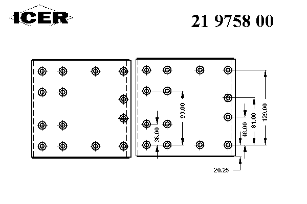 Комплект тормозных башмаков, барабанные тормоза ICER 21975800