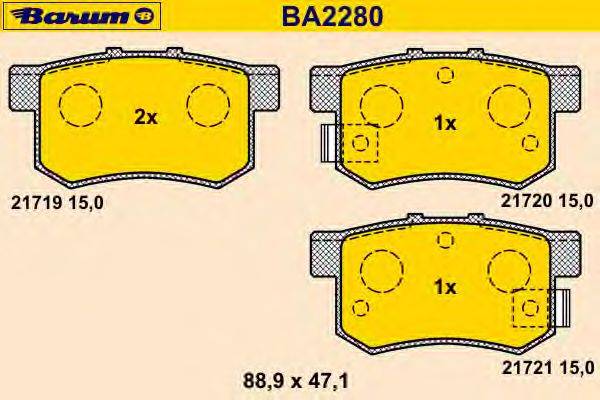 Комплект тормозных колодок, дисковый тормоз BARUM BA2280