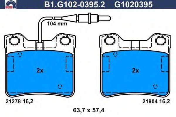 Комплект тормозных колодок, дисковый тормоз GALFER B1.G102-0395.2