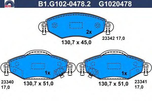 Комплект тормозных колодок, дисковый тормоз GALFER B1.G102-0478.2