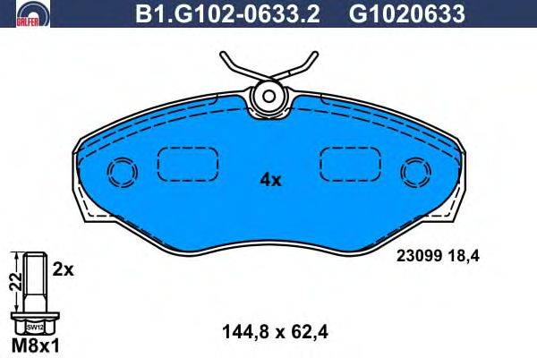 Комплект тормозных колодок, дисковый тормоз GALFER B1.G102-0633.2