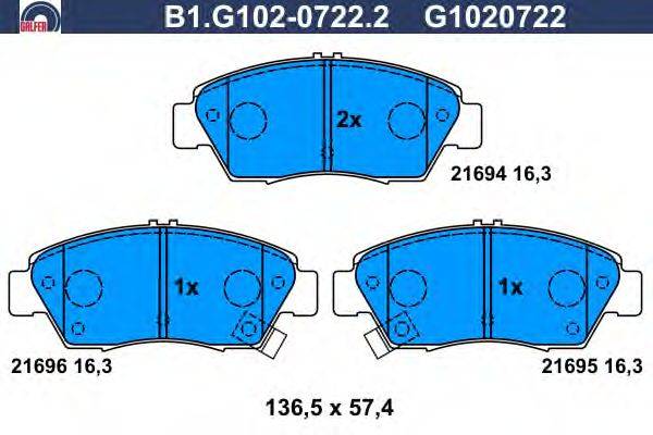 Комплект тормозных колодок, дисковый тормоз GALFER B1.G102-0722.2