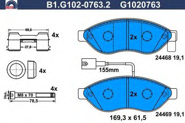 Комплект тормозных колодок, дисковый тормоз GALFER B1.G102-0763.2
