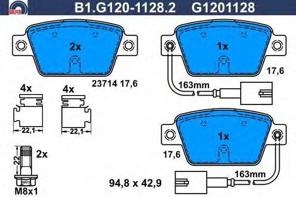 Комплект тормозных колодок, дисковый тормоз GALFER B1.G120-1128.2