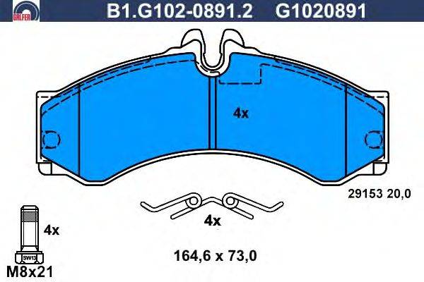Комплект тормозных колодок, дисковый тормоз GALFER B1.G102-0891.2