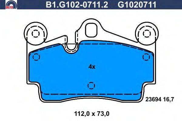 Комплект тормозных колодок, дисковый тормоз GALFER B1.G102-0711.2