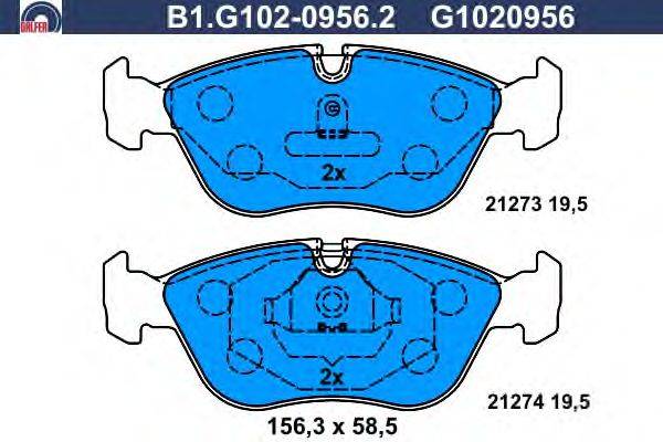 Комплект тормозных колодок, дисковый тормоз GALFER B1.G102-0956.2