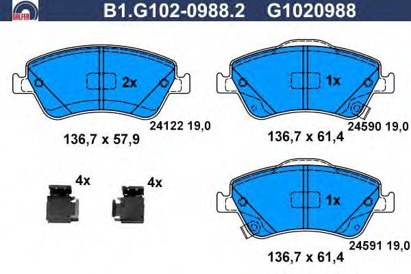 Комплект тормозных колодок, дисковый тормоз GALFER B1.G102-0988.2