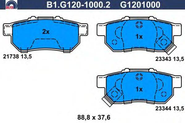Комплект тормозных колодок, дисковый тормоз GALFER B1.G120-1000.2