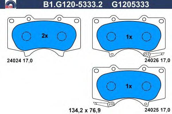 Комплект тормозных колодок, дисковый тормоз GALFER B1.G120-5333.2