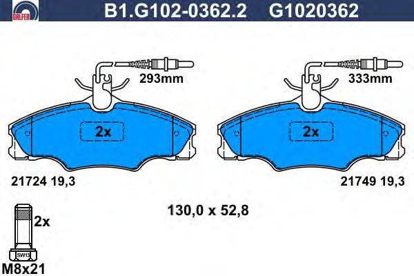 Комплект тормозных колодок, дисковый тормоз GALFER B1.G102-0362.2