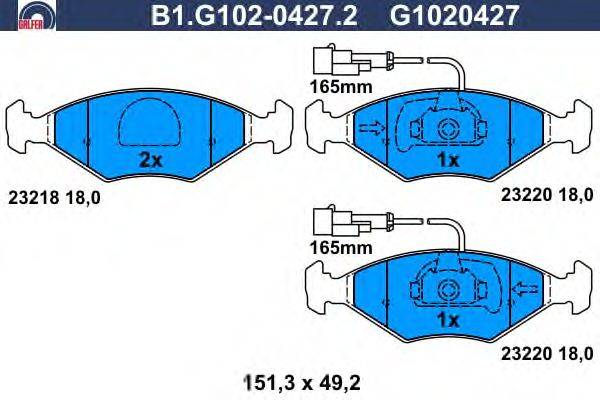 Комплект тормозных колодок, дисковый тормоз GALFER B1.G102-0427.2