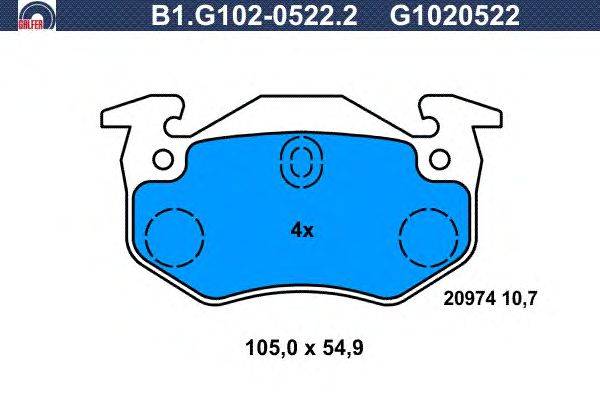 Комплект тормозных колодок, дисковый тормоз GALFER B1G10205222