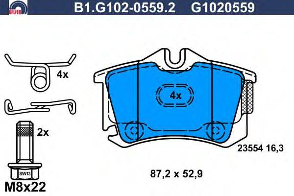 Комплект тормозных колодок, дисковый тормоз GALFER B1.G102-0559.2