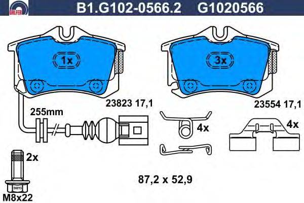 Комплект тормозных колодок, дисковый тормоз GALFER B1.G102-0566.2