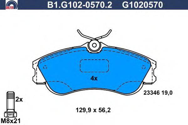 Комплект тормозных колодок, дисковый тормоз GALFER B1.G102-0570.2