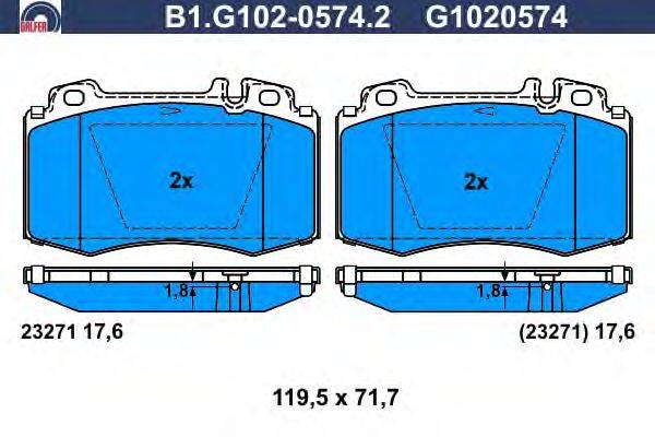 Комплект тормозных колодок, дисковый тормоз GALFER B1.G102-0574.2