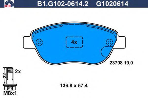 Комплект тормозных колодок, дисковый тормоз GALFER B1.G102-0614.2