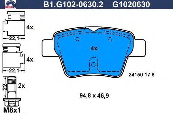 Комплект тормозных колодок, дисковый тормоз GALFER B1.G102-0630.2
