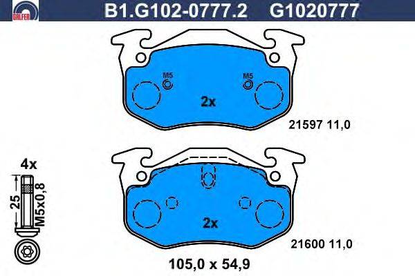 Комплект тормозных колодок, дисковый тормоз GALFER B1.G102-0777.2