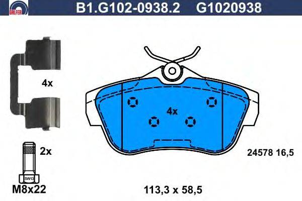 Комплект тормозных колодок, дисковый тормоз GALFER B1.G102-0938.2