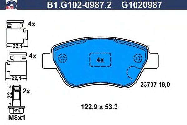 Комплект тормозных колодок, дисковый тормоз GALFER B1.G102-0987.2