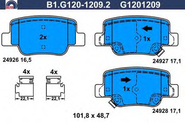 Комплект тормозных колодок, дисковый тормоз GALFER B1.G120-1209.2