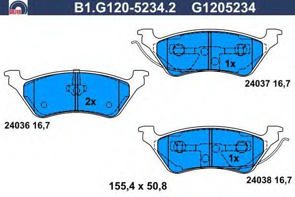 Комплект тормозных колодок, дисковый тормоз GALFER B1.G120-5234.2