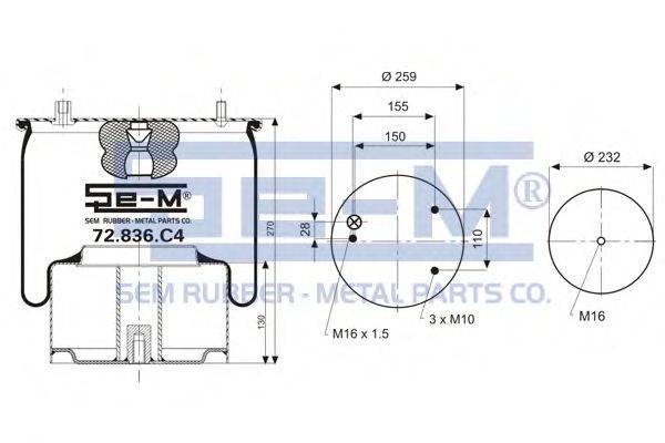 Кожух пневматической рессоры SEM LASTIK 72.836.C4