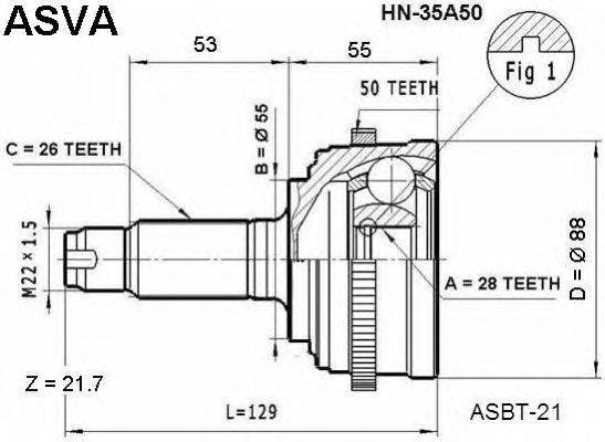 Шарнирный комплект, приводной вал ASVA HN-35A50