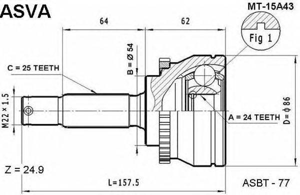 Шарнирный комплект, приводной вал ASVA MT-15A43