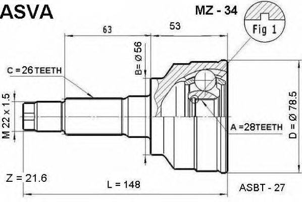 Шарнирный комплект, приводной вал ASVA MZ-34