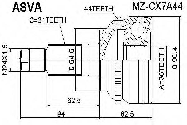 Шарнирный комплект, приводной вал ASVA MZCX7A44