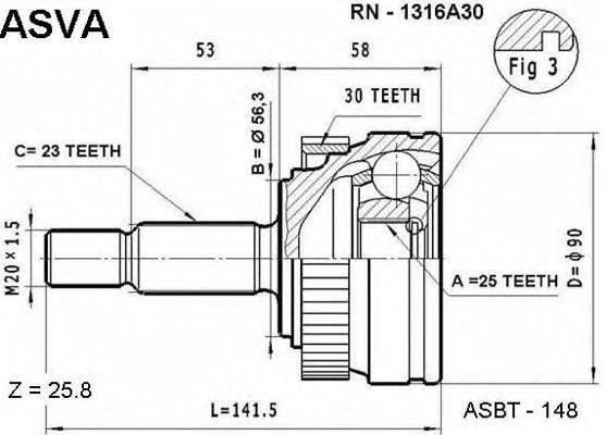 Шарнирный комплект, приводной вал ASVA RN1316A30