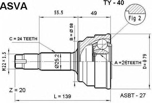 Шарнирный комплект, приводной вал ASVA TY-40