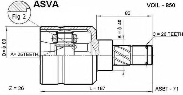 Шарнирный комплект, приводной вал ASVA VOIL-850